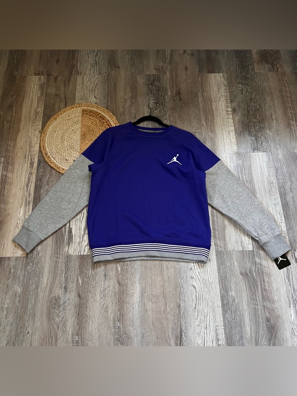 JORDAN Crewneck Striped Heather Gray Sleeve Kids Sweater NWT